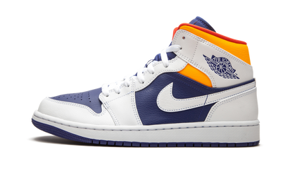 Jordan 1 Mid White Laser Orange Deep Royal Blue